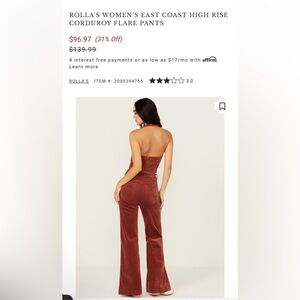 Rolla's East Coast High Rise Corduroy Flare Pants - Rust